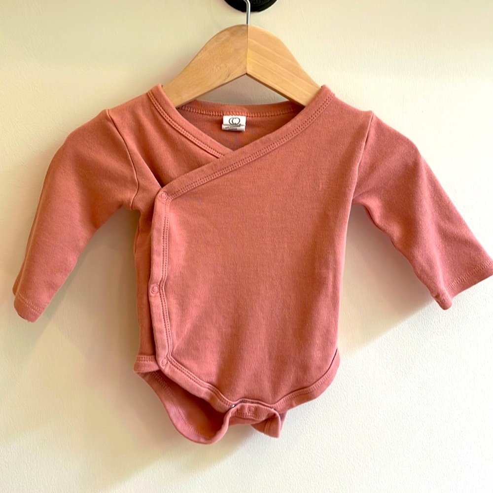 Colored Organics - long sleeve infant kimono. Dusty Rose. 3-6 mos.